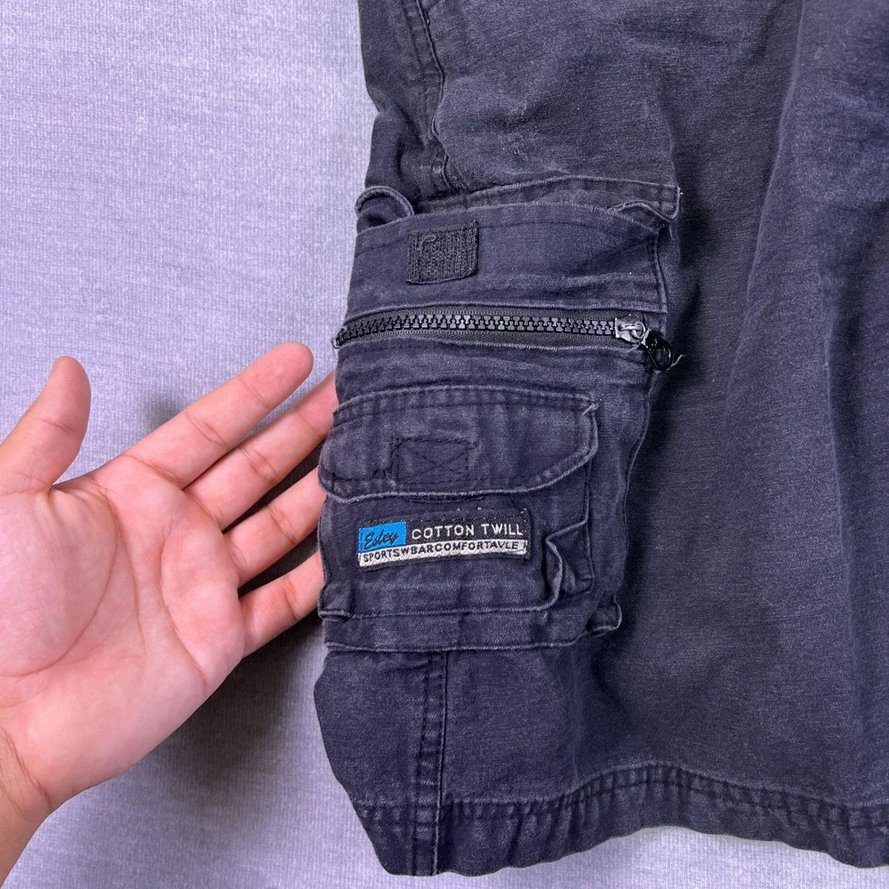 International Denim Cargo Multi-Pocket Mid Rise Shorts Mens 38 Black Cotton